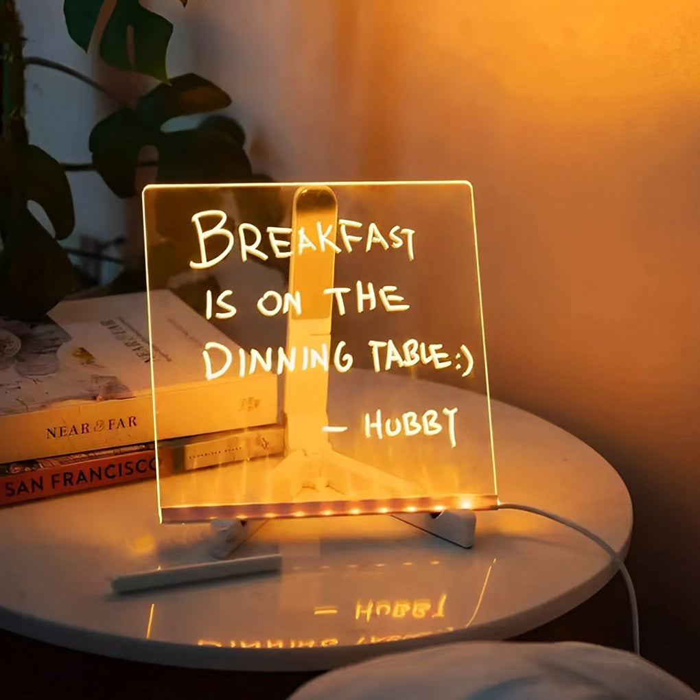 Rewritable LED Acrylic Message Board Table Lamp with Warm White Lighting and Tripod Holder