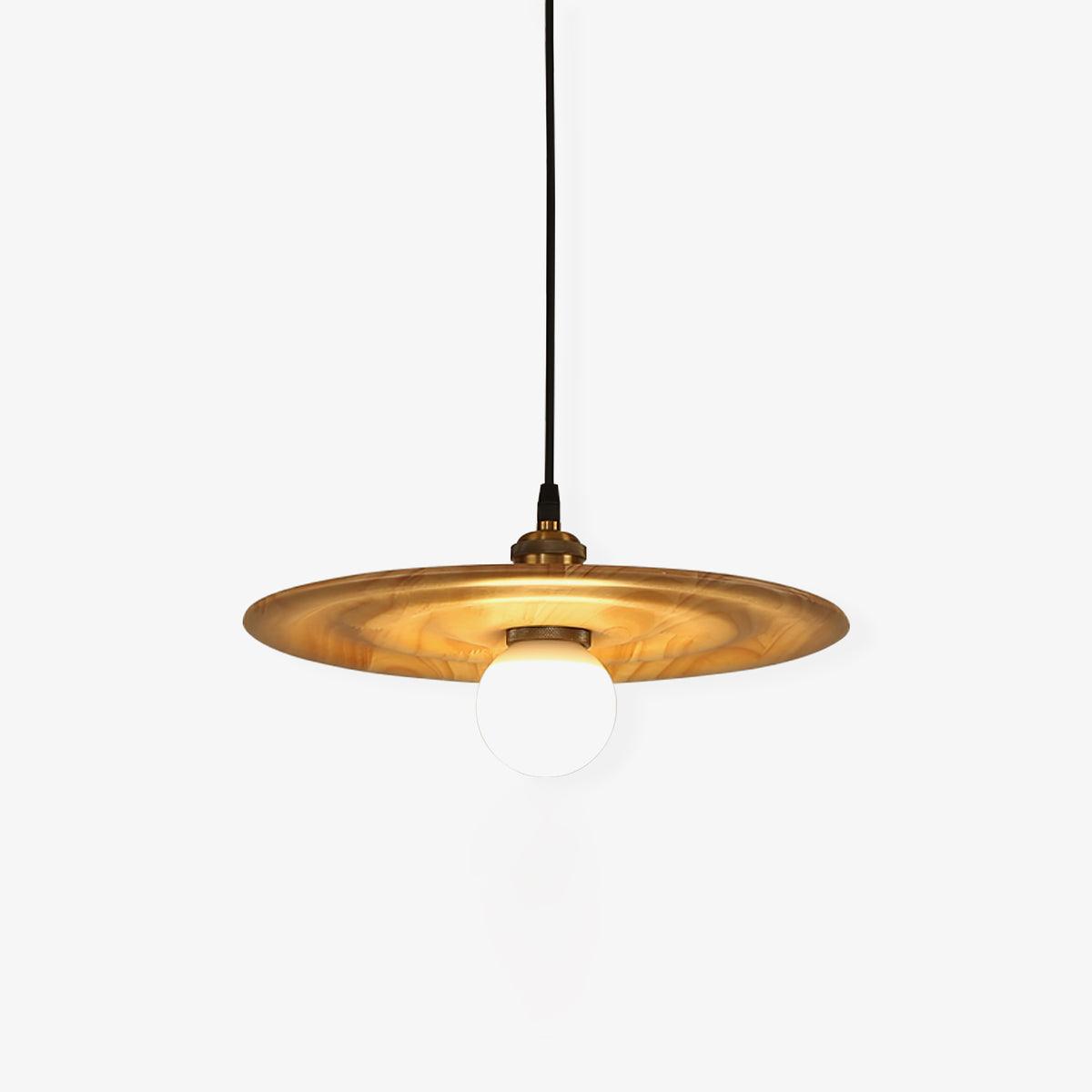 Ripplewood Glass Dome Pendant Lighting with Walnut Wood Accents and Brass Details