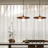 Ripplewood Glass Dome Pendant Lighting with Walnut Wood Accents and Brass Details