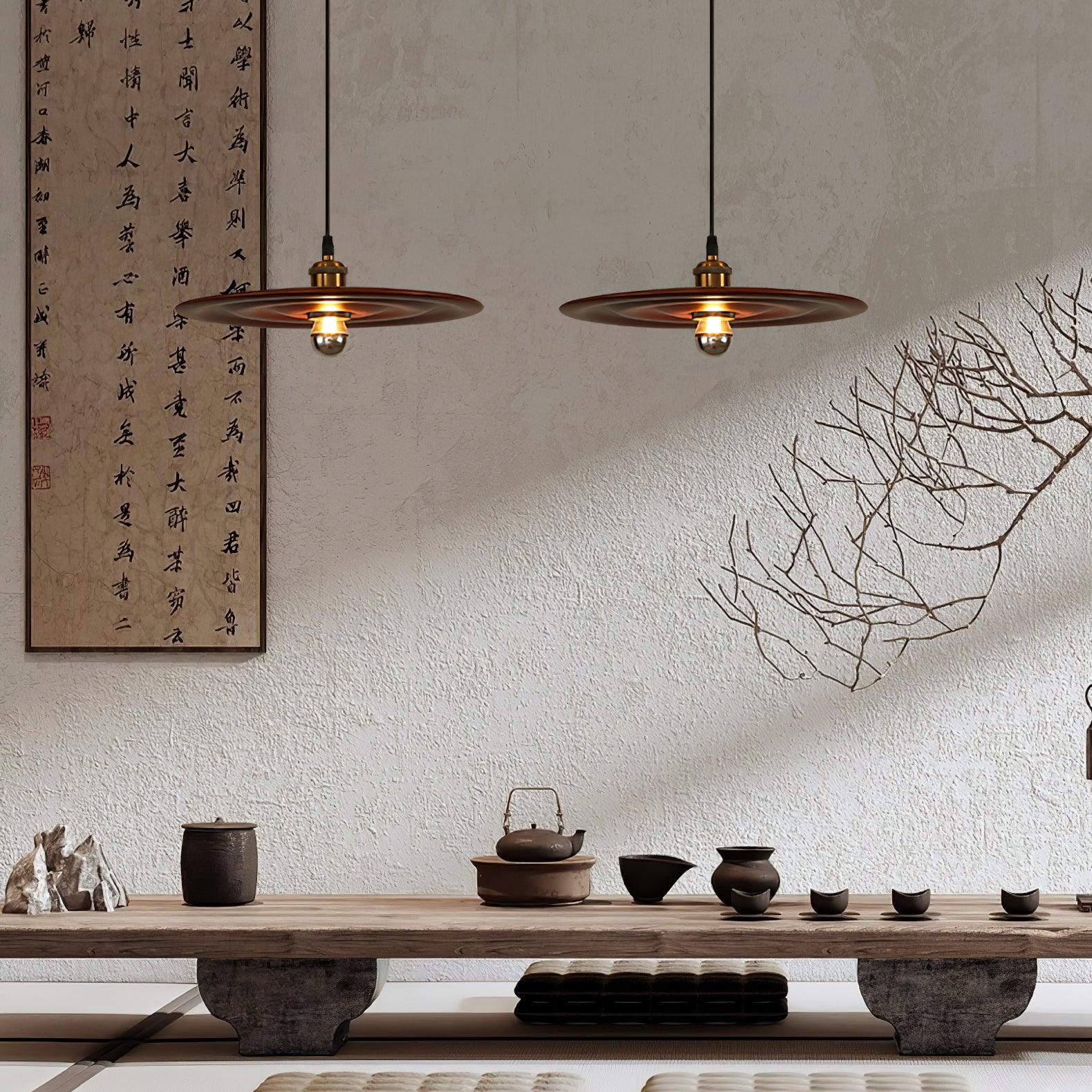 Ripplewood Glass Dome Pendant Lighting with Walnut Wood Accents and Brass Details