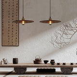 Ripplewood Glass Dome Pendant Lighting with Walnut Wood Accents and Brass Details
