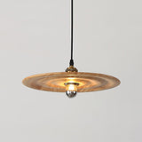 Ripplewood Glass Dome Pendant Lighting with Walnut Wood Accents and Brass Details