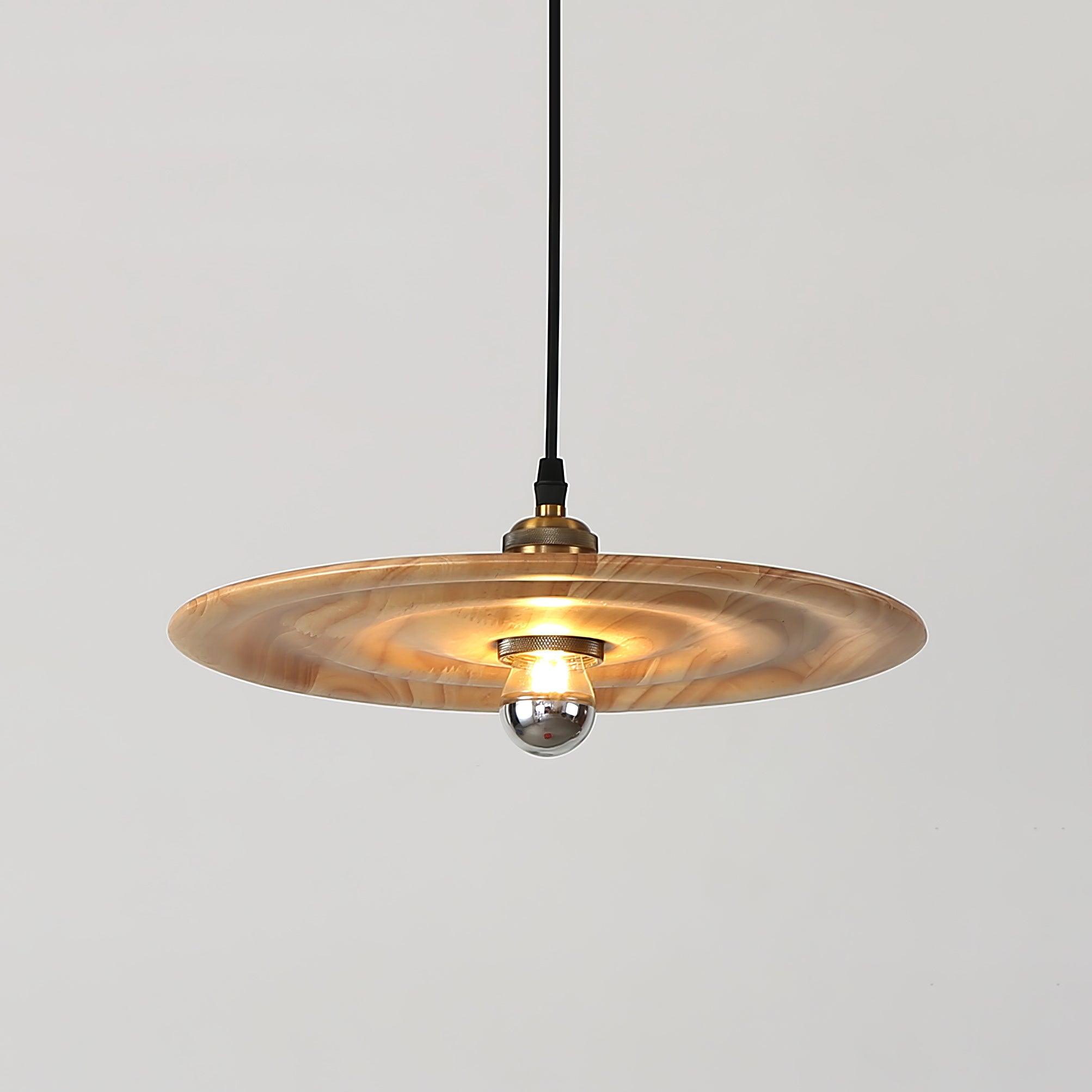Ripplewood Glass Dome Pendant Lighting with Walnut Wood Accents and Brass Details
