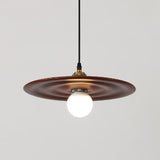 Ripplewood Glass Dome Pendant Lighting with Walnut Wood Accents and Brass Details