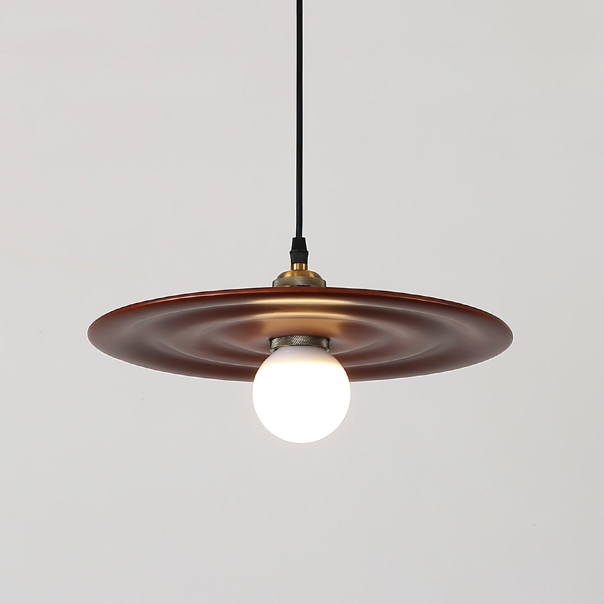 Ripplewood Glass Dome Pendant Lighting with Walnut Wood Accents and Brass Details