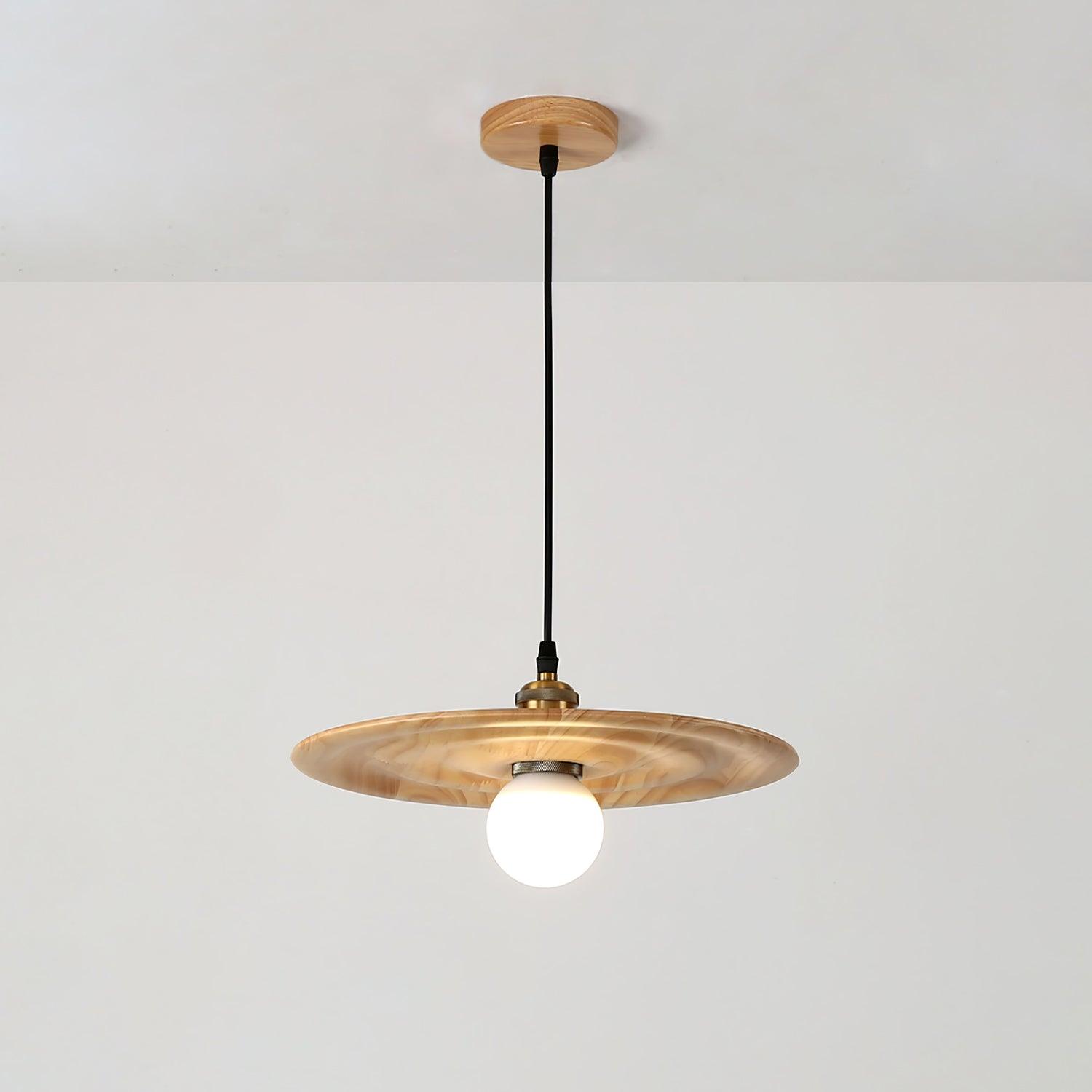 Ripplewood Glass Dome Pendant Lighting with Walnut Wood Accents and Brass Details