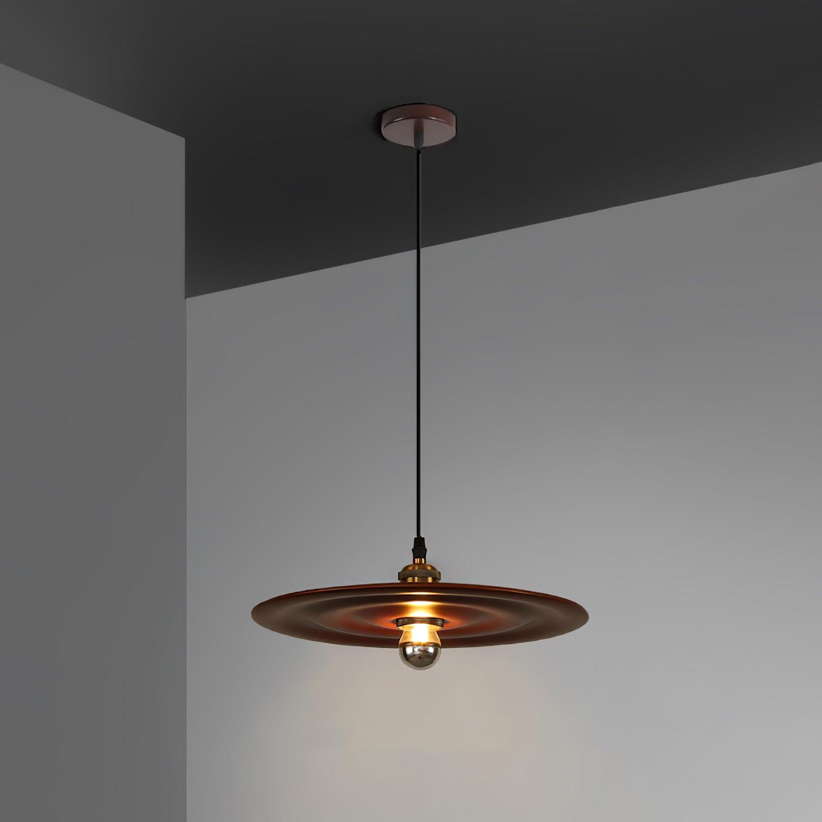 Ripplewood Glass Dome Pendant Lighting with Walnut Wood Accents and Brass Details