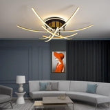 Modern Nordic Geometric LED Flush Mount Ceiling Light Dimmable Sputnik Fixture in Gold