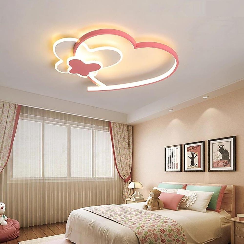 Modern Heart Shaped LED Ceiling Light Dimmable Flush Mount Fixture for Kids Bedroom and Nursery