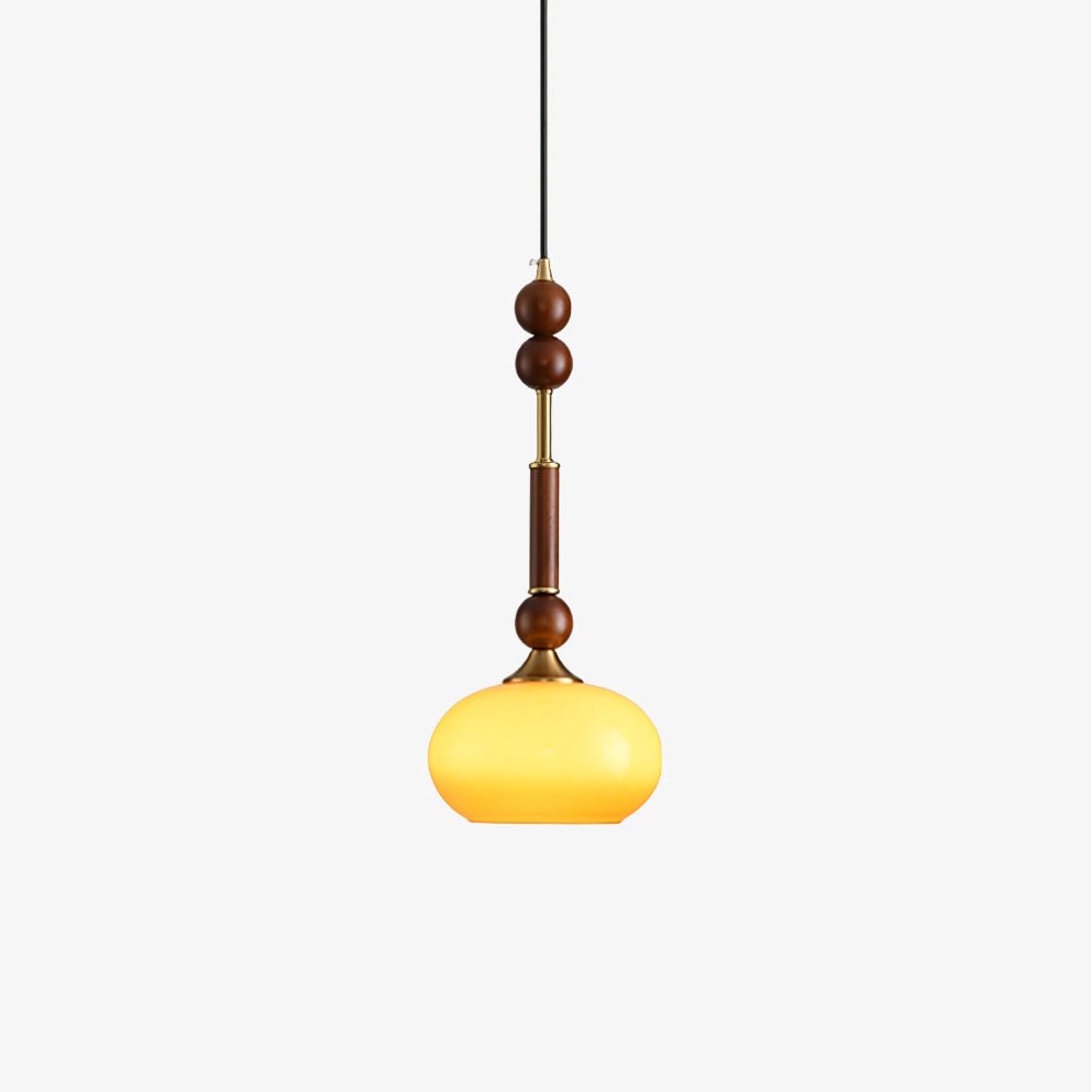 Roma French Vintage Wood and Metal Drop Pendant Lamp with Glass Shade