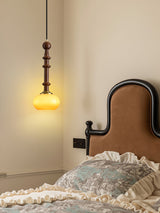 Roma French Vintage Wood and Metal Drop Pendant Lamp with Glass Shade
