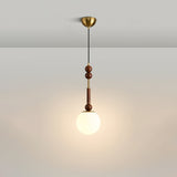 Roma French Vintage Wood and Metal Drop Pendant Lamp with Glass Shade