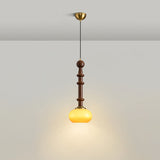 Roma French Vintage Wood and Metal Drop Pendant Lamp with Glass Shade