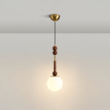 Roma French Vintage Wood and Metal Drop Pendant Lamp with Glass Shade