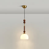Roma French Vintage Wood and Metal Drop Pendant Lamp with Glass Shade