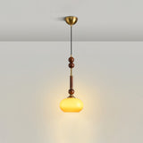 Roma French Vintage Wood and Metal Drop Pendant Lamp with Glass Shade