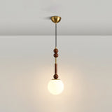 Roma French Vintage Wood and Metal Drop Pendant Lamp with Glass Shade