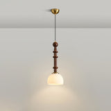 Roma French Vintage Wood and Metal Drop Pendant Lamp with Glass Shade