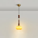 Roma French Vintage Wood and Metal Drop Pendant Lamp with Glass Shade