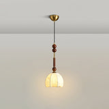 Roma French Vintage Wood and Metal Drop Pendant Lamp with Glass Shade