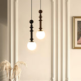 Roman Column Walnut Wood and Glass Small Pendant Light for Modern Interior Decor