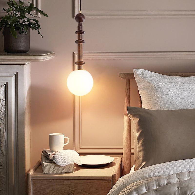 Roman Column Walnut Wood and Glass Small Pendant Light for Modern Interior Decor