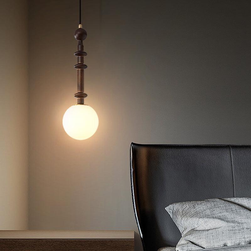 Roman Column Walnut Wood and Glass Small Pendant Light for Modern Interior Decor