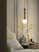 Roman Column Walnut Wood and Glass Small Pendant Light for Modern Interior Decor