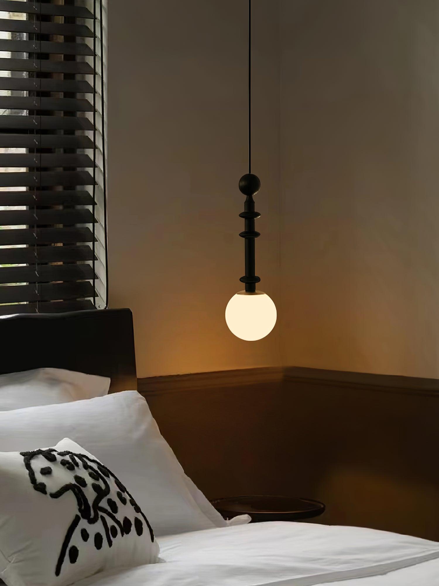 Roman Column Walnut Wood and Glass Small Pendant Light for Modern Interior Decor