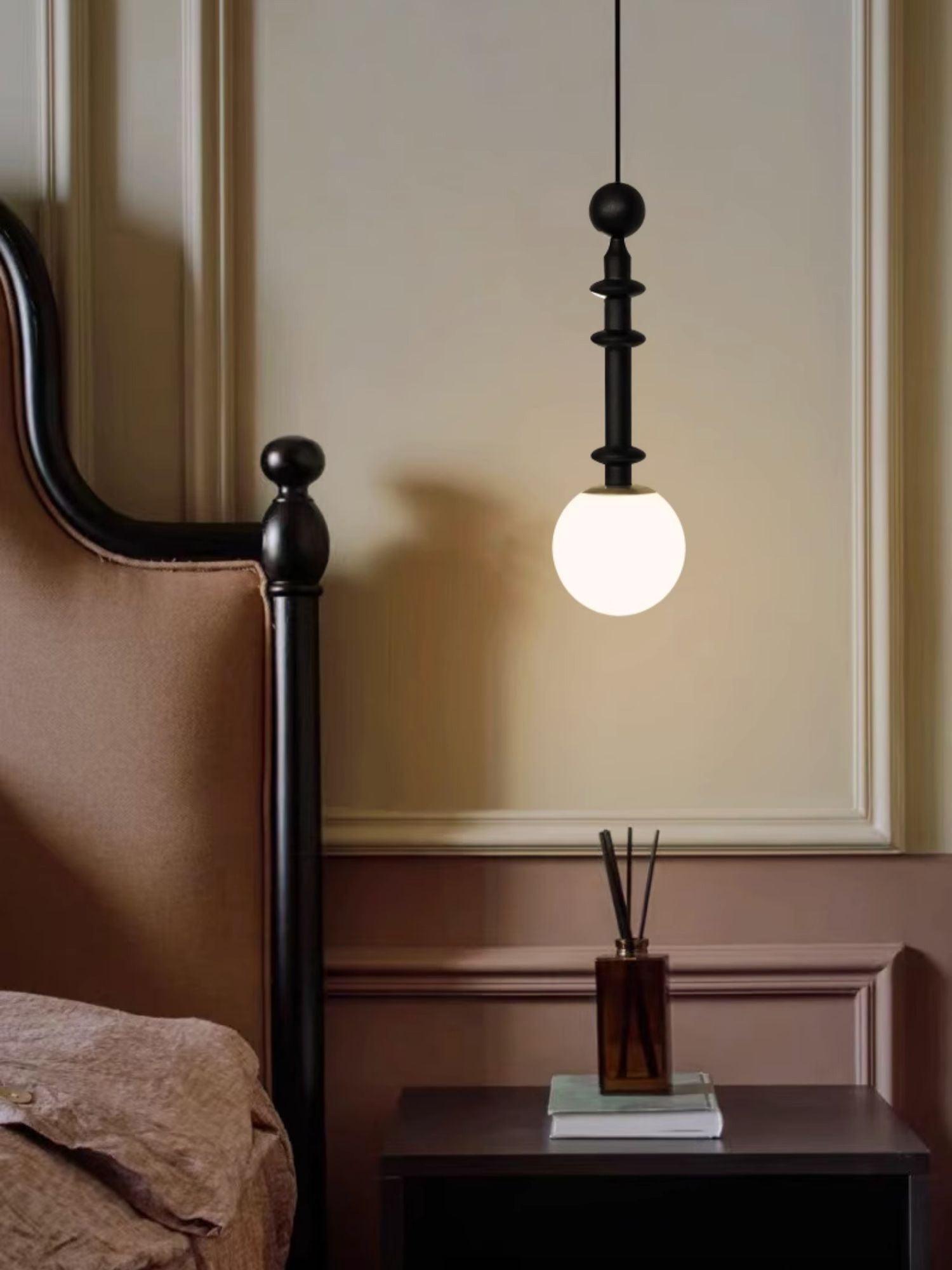 Roman Column Walnut Wood and Glass Small Pendant Light for Modern Interior Decor