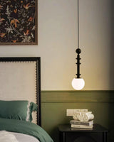 Roman Column Walnut Wood and Glass Small Pendant Light for Modern Interior Decor