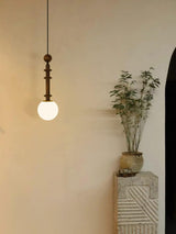 Roman Column Walnut Wood and Glass Small Pendant Light for Modern Interior Decor