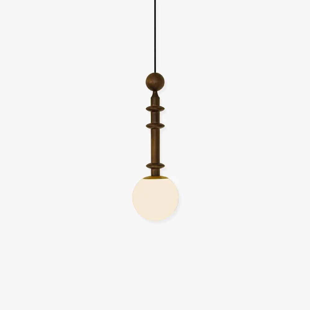 Roman Column Walnut Wood and Glass Small Pendant Light for Modern Interior Decor