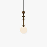 Roman Column Walnut Wood and Glass Small Pendant Light for Modern Interior Decor