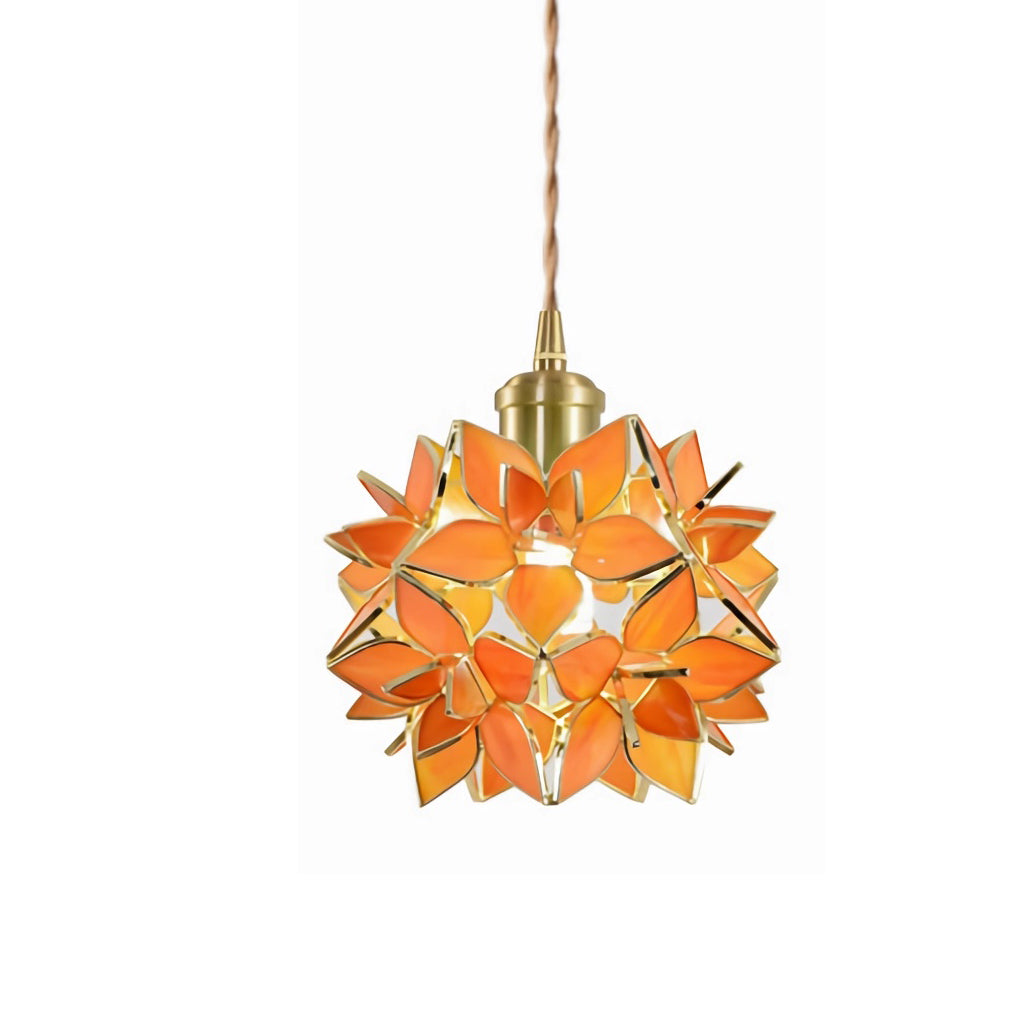 Romantic Glass Gardenia Petal LED Pendant Light French Style Floral Hanging Ceiling Lamp