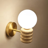 Romus Yellow Travertine Wall Sconce Modern Gold Bracket Light with White Glass Shade
