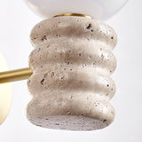 Romus Yellow Travertine Wall Sconce Modern Gold Bracket Light with White Glass Shade