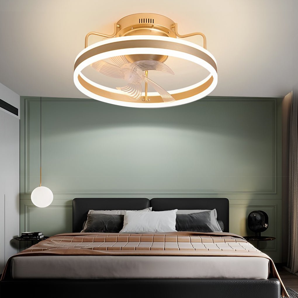 Modern 360 Degree Rotating Dimmable LED Ceiling Fan Light with Remote Control for Bedrooms and Living Rooms