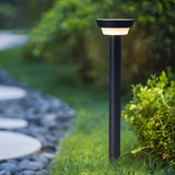 Round Black Solar LED Pathway Light Waterproof Outdoor Garden Bollard with Ground Stake for Landscape Lighting
