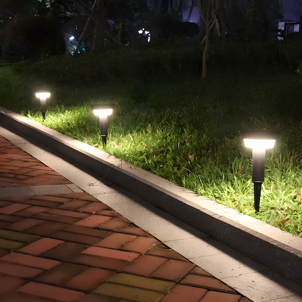 Round Black Solar LED Pathway Light Waterproof Outdoor Garden Bollard with Ground Stake for Landscape Lighting