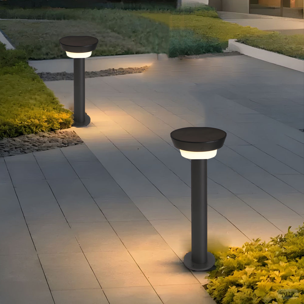 Round Black Solar LED Pathway Light Waterproof Outdoor Garden Bollard with Ground Stake for Landscape Lighting