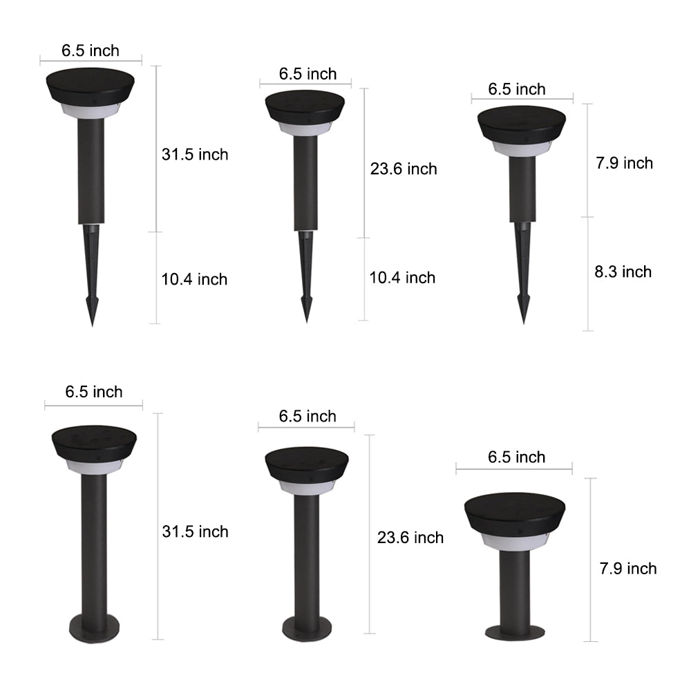 Round Black Solar LED Pathway Light Waterproof Outdoor Garden Bollard with Ground Stake for Landscape Lighting