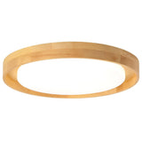 Modern Dimmable Wood LED Ceiling Light Round Flush Mount Fixture for Scandi Interior Decor