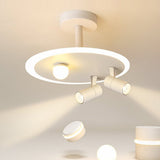 White Round LED Flush Mount Ceiling Light with Two Adjustable Spotlights