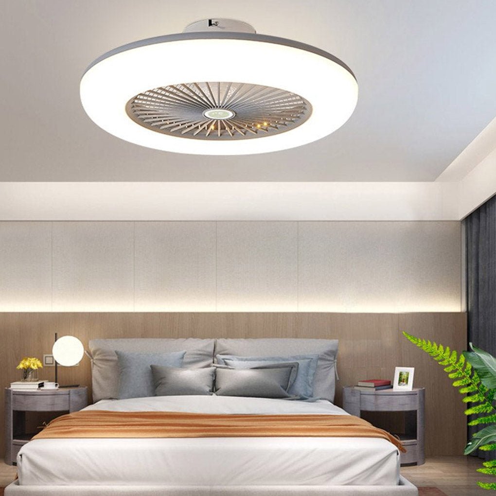 22 Inch Modern Low Profile Bladeless Ceiling Fan with LED Light and Remote Control 3 Speed
