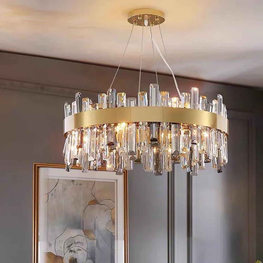 Round Gold Modern Crystal Chandelier Lantern Design Luxury Ceiling Light