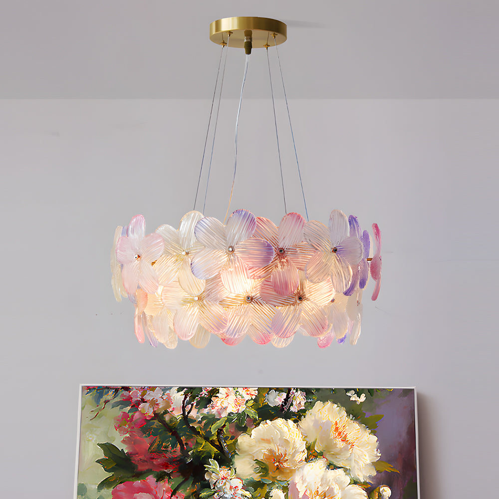 Round Multi Color Glass Flower Chandelier with French Style Floral Design