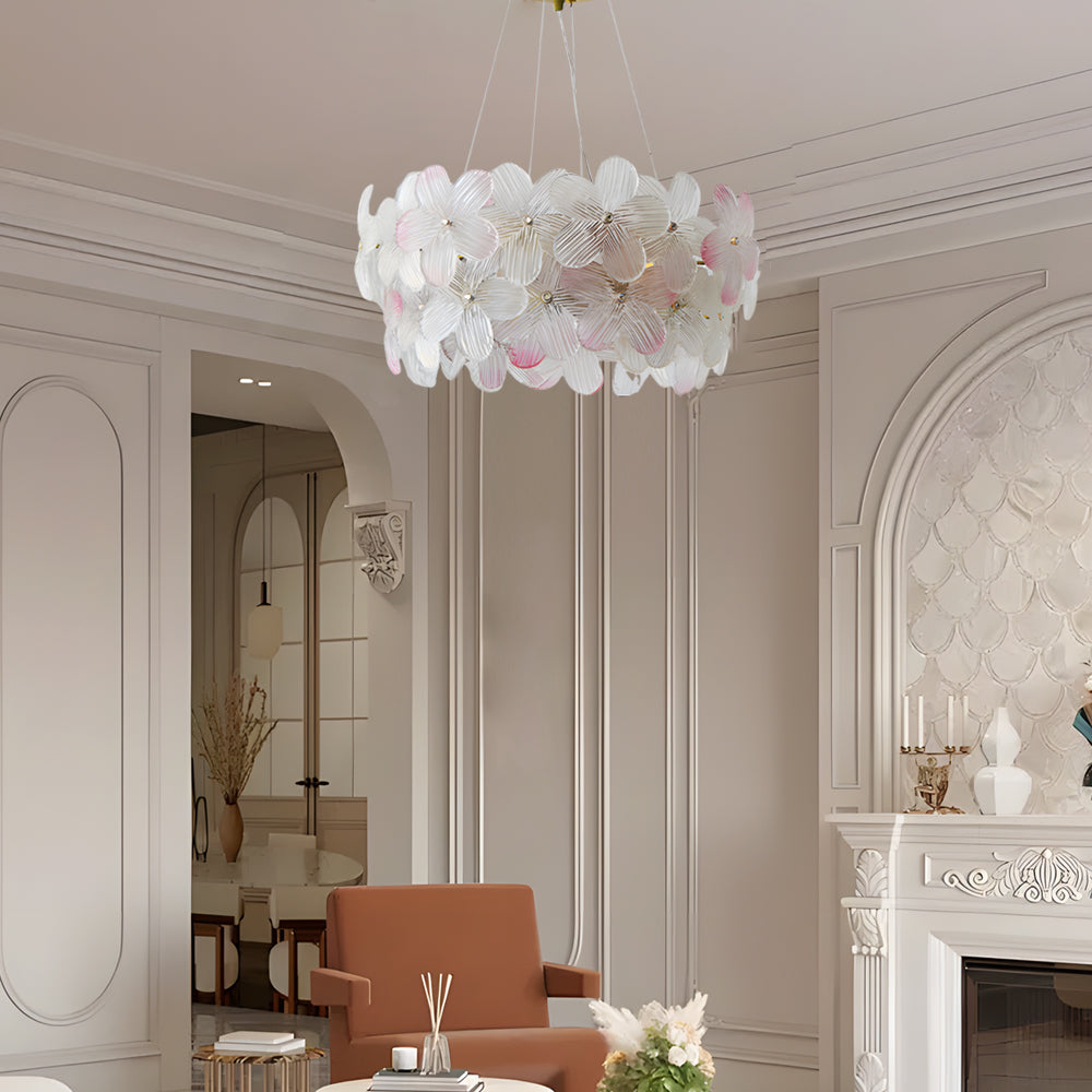 Round Multi Color Glass Flower Chandelier with French Style Floral Design