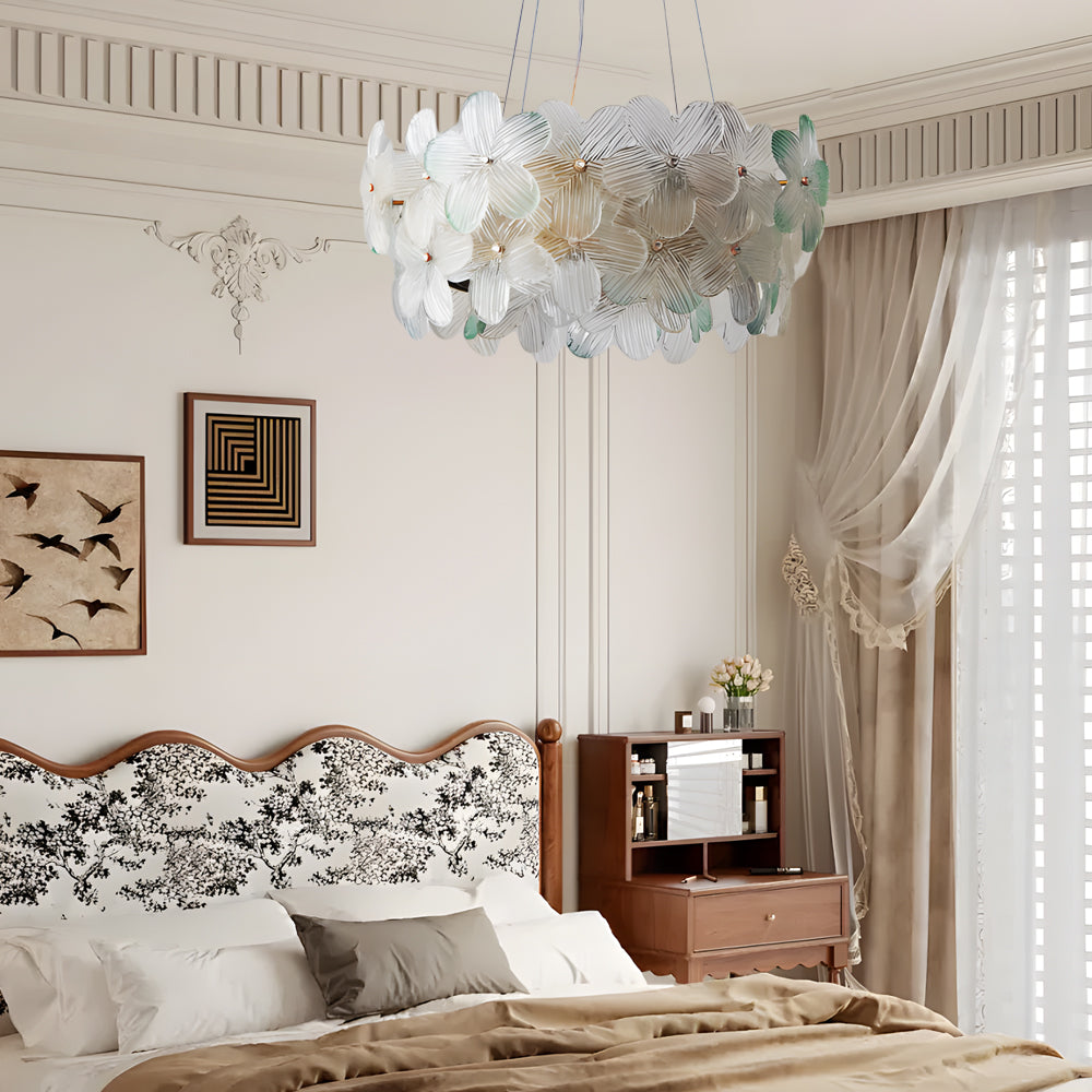 Round Multi Color Glass Flower Chandelier with French Style Floral Design