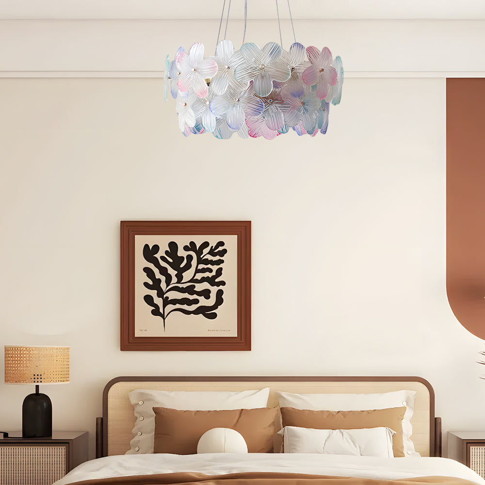 Round Multi Color Glass Flower Chandelier with French Style Floral Design